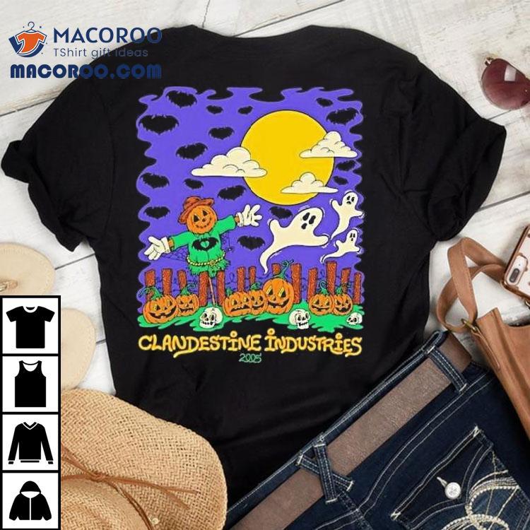 Clandestine Industries Scarecrow Ghosts Pumpkins Bats 2005 Halloween Shirt