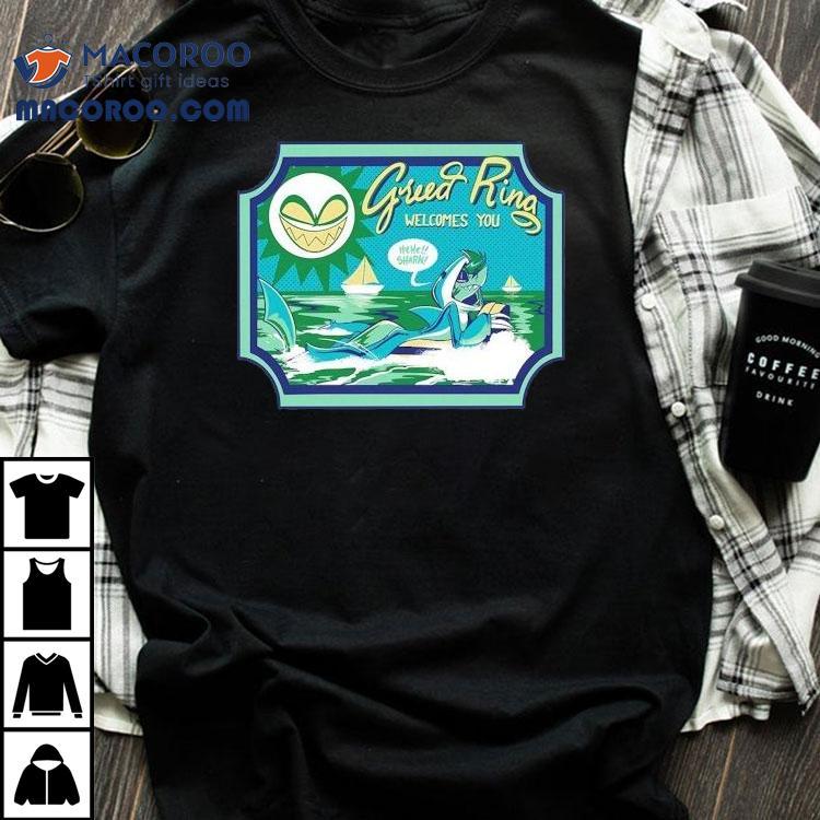 Chaz Helluva Boss Greed Ring Welcome You Hehe Shark Halloween Slasher Shirt