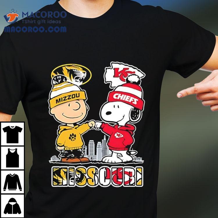 Charlie Brown And Snoopy X Missouri Tigers And Kansas City Chiefs Shirt