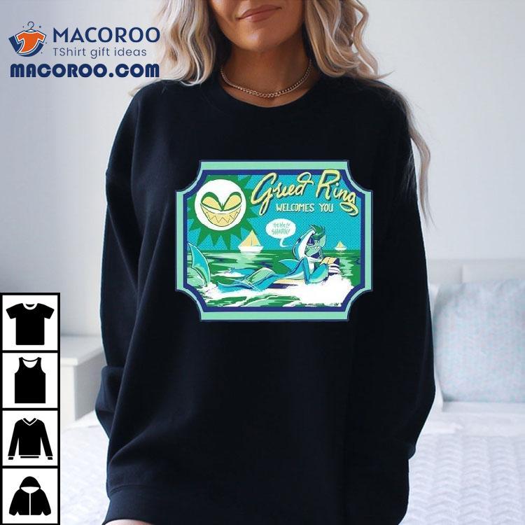 Chaz Helluva Boss Greed Ring Welcome You Hehe Shark Halloween Slasher Shirt