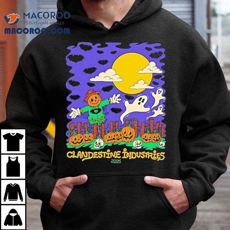 Clandestine Industries Scarecrow Ghosts Pumpkins Bats 2005 Halloween Shirt