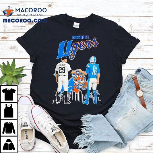 City Skyline Goff Detroit Lions X Skubal Detroit Tigers Legends Signatures Shirt
