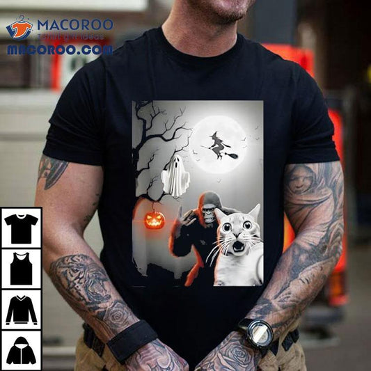 Funny Halloween Spooky Cat Ghost Bigfoot Costume Shirt