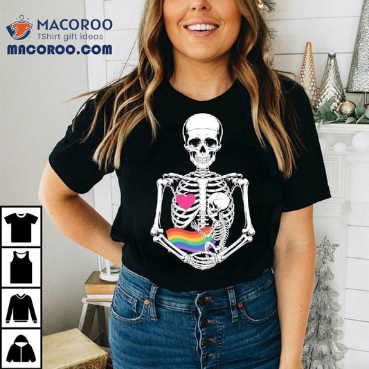 Halloween Lesbian Pregnancy Pride Baby Pregnant Skeleton Shirt